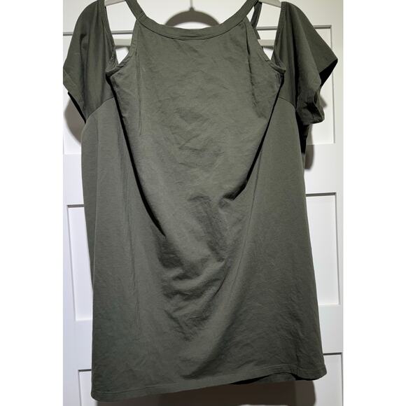NWT TORRID Olive Green Graphic Print Cold Shoulder Short Sleeve Women's Sz 3 - Picture 5 of 8